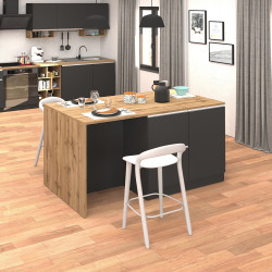 Îlot de cuisine moderne 153 cm anthracite mat/chêne wotan Solena