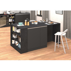 Îlot de cuisine moderne 168 cm anthracite mat/béton Solena