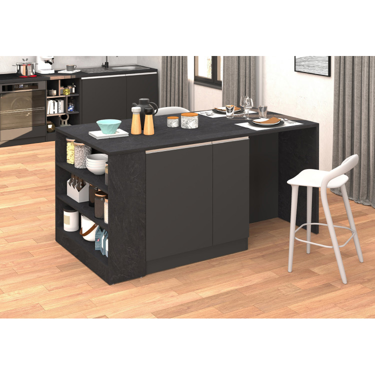 Îlot de cuisine moderne 168 cm anthracite mat/béton Solena