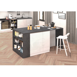 Îlot de cuisine moderne 168 cm blanc brillant/béton Solena