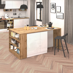 Îlot de cuisine moderne 168 cm blanc brillant/chêne wotan Solena
