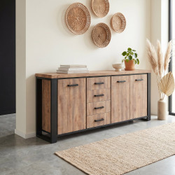 Buffet/bahut style industriel chêne/noir Esteline