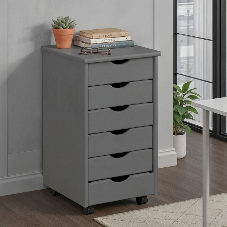Caisson de bureau moderne en pin massif laqué gris Simon