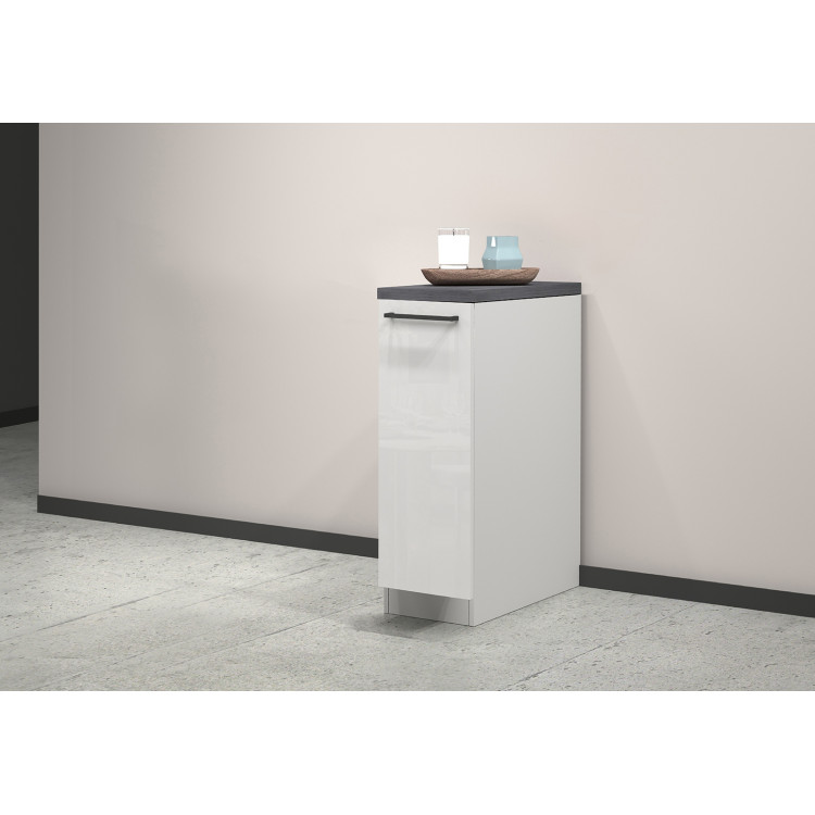 Meuble bas de cusine moderne à tiroir blanc/béton Solena