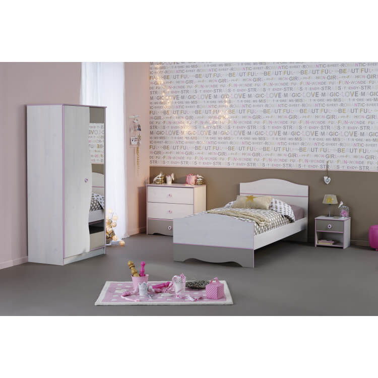 Chambre enfant contemporaine pin memphis, rose et grise Aquarelle