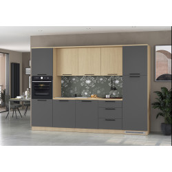 Cuisine complète moderne 300 cm anthracite mat/chêne Louna