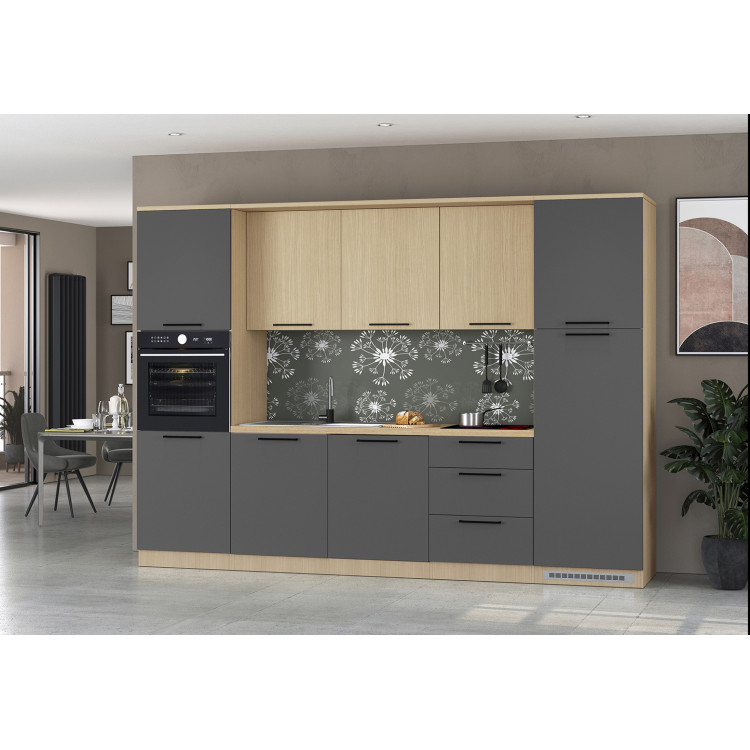 Cuisine complète moderne 300 cm anthracite mat/chêne Louna