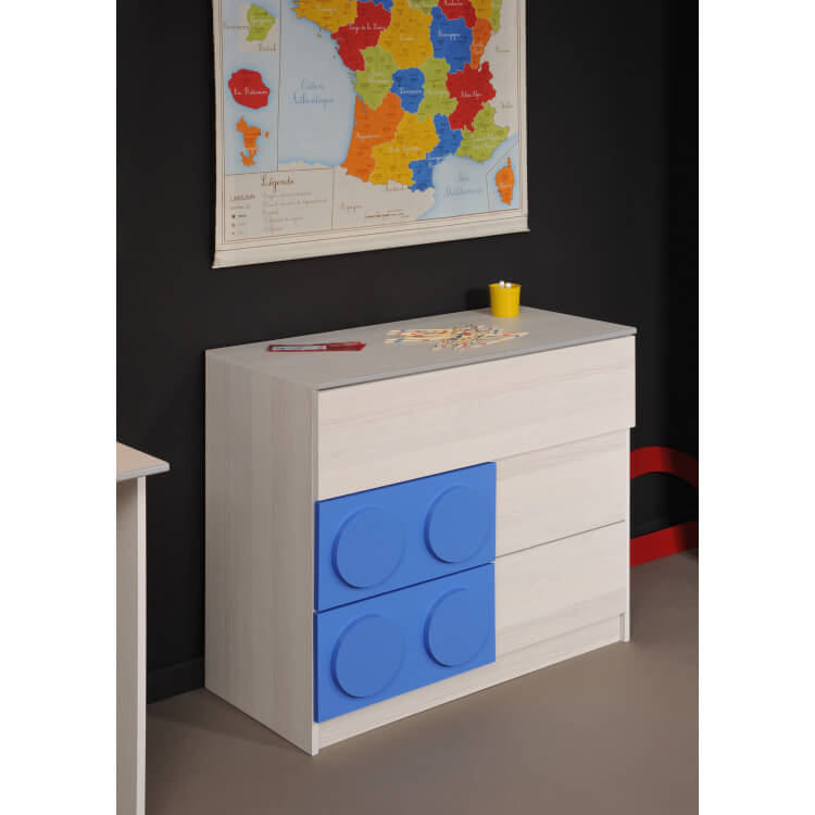 Commode enfant contemporaine 3 tiroirs coloris frêne Fabrick