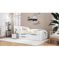 Lit adulte moderne avec rangement en bois massif blanc Erwina