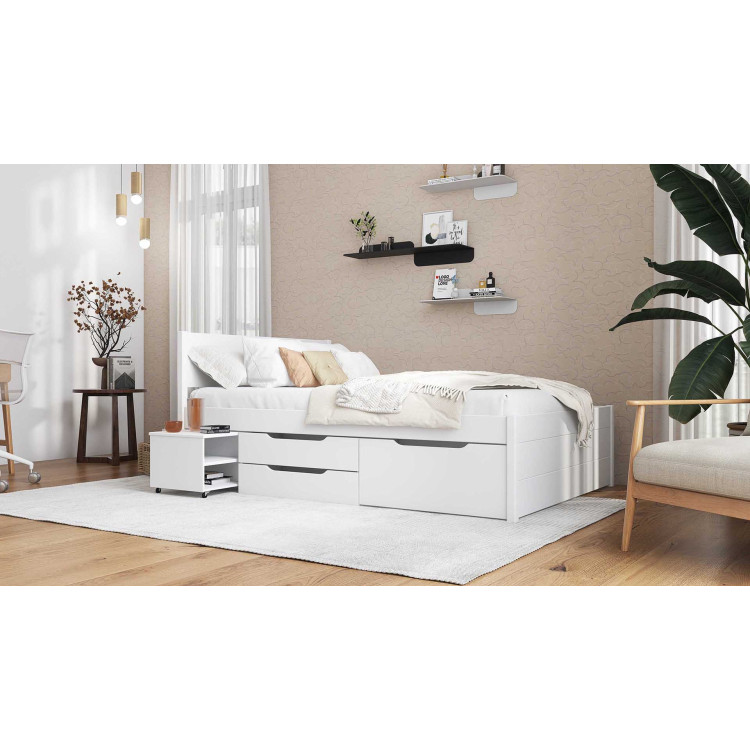 Lit adulte moderne avec rangement en bois massif blanc Erwina