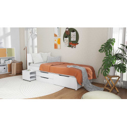 Lit enfant moderne avec rangement en bois massif blanc Erwina