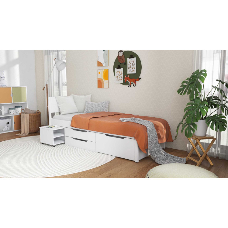 Lit enfant moderne avec rangement en bois massif blanc Erwina