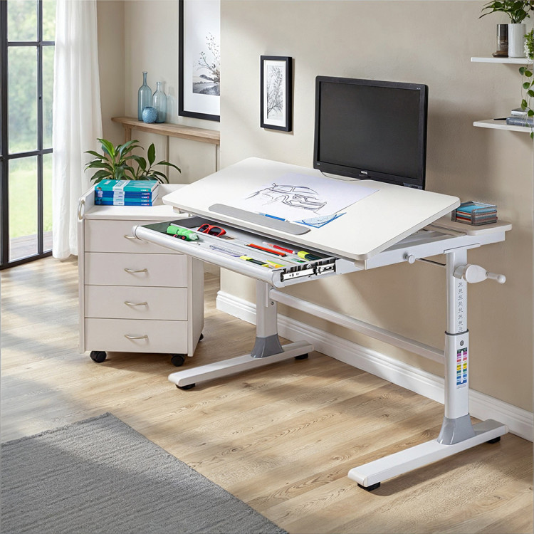 Bureau enfant moderne réglable et inclinable blanc Fredo