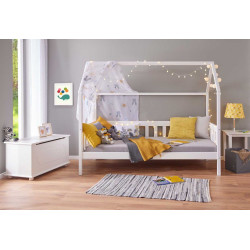 Lit cabane enfant moderne en pin massif laqué blanc Fannie
