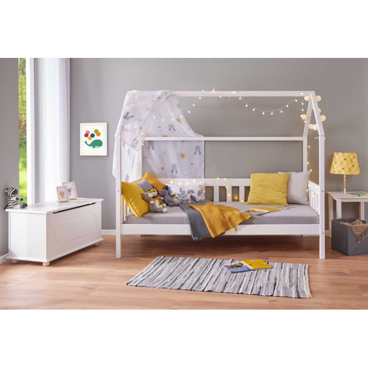 Lit cabane enfant moderne en pin massif laqué blanc Fannie