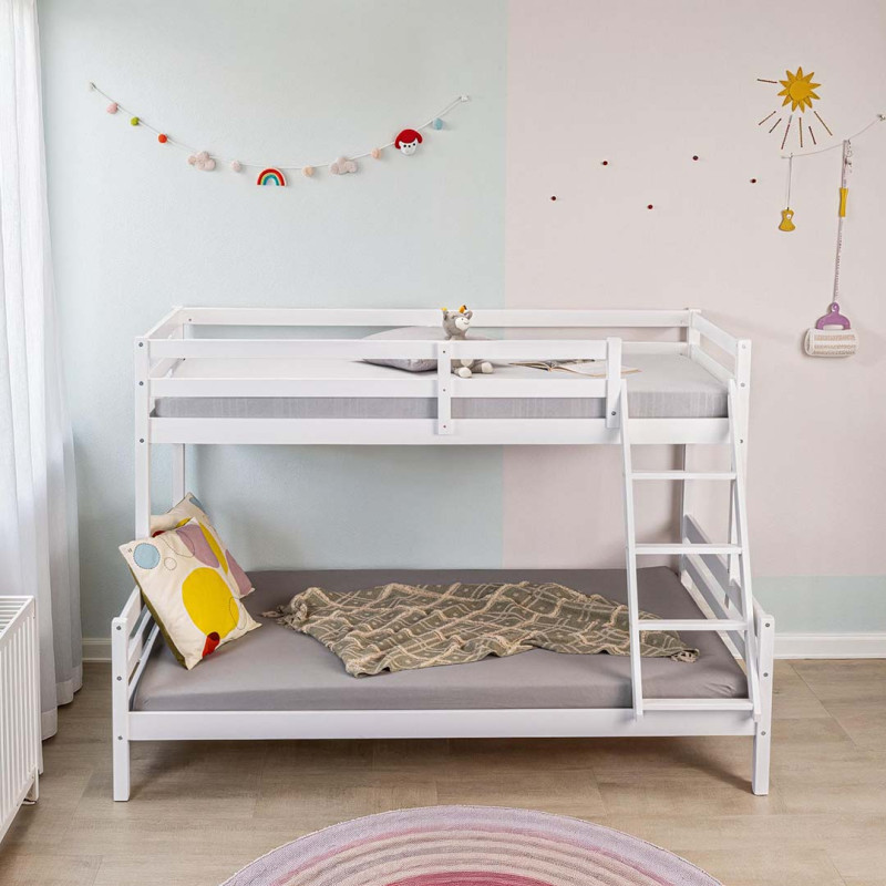Lits superposés modernes en pin massif blanc laqué Jossy Blanc laqué — Blanc laqué