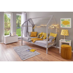 Lit cabane enfant moderne en pin massif gris Rosena