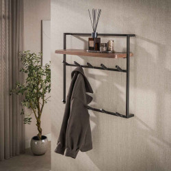 Portemanteau mural industriel 12 crochets en acacia massif Harry