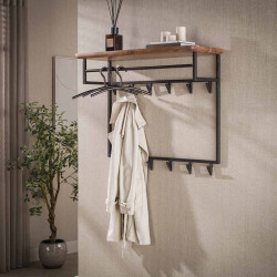 Portemanteau mural industriel H 80 cm en acacia massif Endie