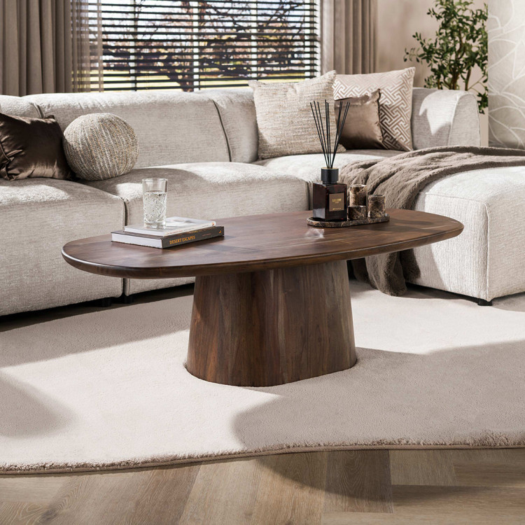 Table basse ovale style nature en acacia massif brun Sandie