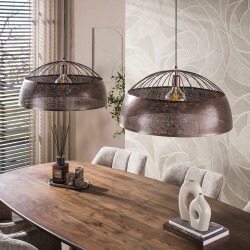 Suspension industrielle 2 lampes en métal ajouré cuivre antique Dream