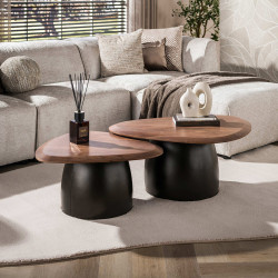 Lot de 2 tables basses industrielles métal et acacia massif Melba