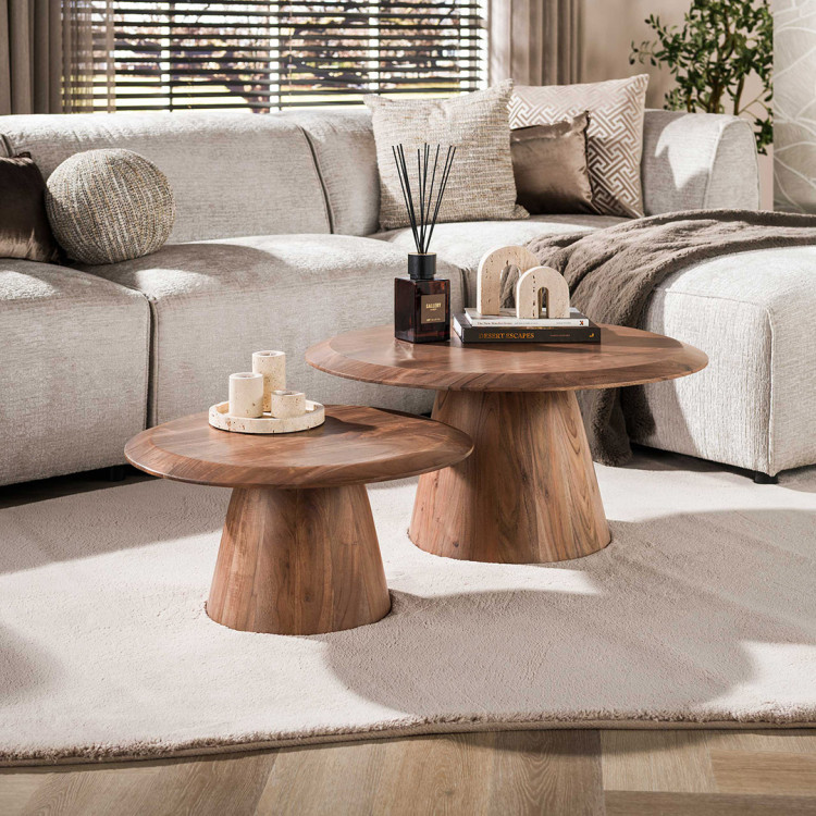Lot de 2 tables basses style nature en acacia massif brun Ronie