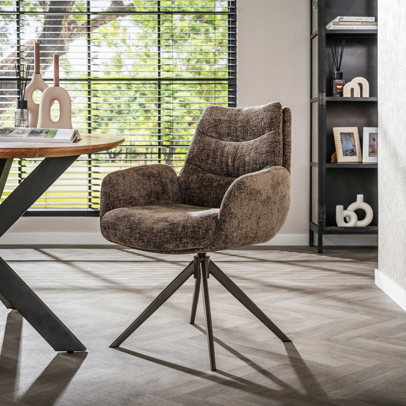 Fauteuil pivotant moderne en tissu Koraline (lot de 2) — Taupe