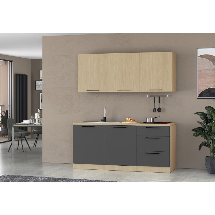 Cuisine complète 180 cm contemporaine anthracite mat/chêne Louna