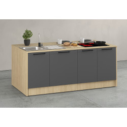 Îlot de cuisine moderne 200 cm anthracite mat/chêne Louna