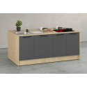&Icirc;lot de cuisine moderne 200 cm anthracite mat/ch&ecirc;ne Louna