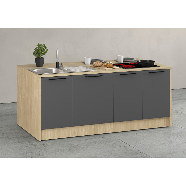Îlot de cuisine moderne 200 cm anthracite mat/chêne Louna