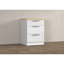 Meuble bas 3 tiroirs de cuisine moderne blanc brillant/chêne Louna