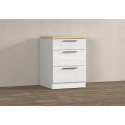 Meuble bas 3 tiroirs de cuisine moderne blanc brillant/ch&ecirc;ne Louna