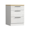 Meuble bas 3 tiroirs de cuisine moderne blanc brillant/chêne Louna