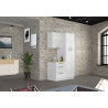 Meuble bas 3 tiroirs de cuisine moderne blanc brillant/chêne Louna