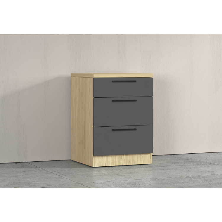 Meuble bas 3 tiroirs de cuisine moderne anthracite mat/chêne Louna