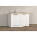 Meuble sous &eacute;vier de cuisine moderne blanc brillant/ch&ecirc;ne Louna