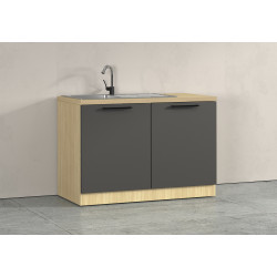 Meuble sous évier de cuisine moderne anthracite mat/chêne Louna