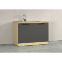 Meuble sous &eacute;vier de cuisine moderne anthracite mat/ch&ecirc;ne Louna