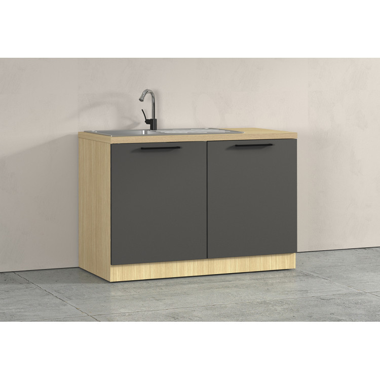 Meuble sous évier de cuisine moderne anthracite mat/chêne Louna