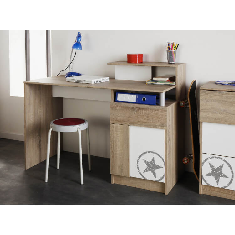 Bureau enfant contemporain chêne brut/blanc Sportwear