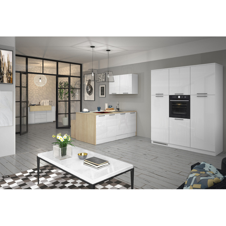 Cuisine complète moderne 3 éléments blanc brillant/chêne Louna