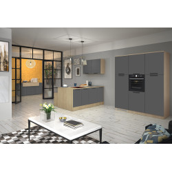 Cuisine complète moderne 3 éléments anthracite mat/chêne Louna