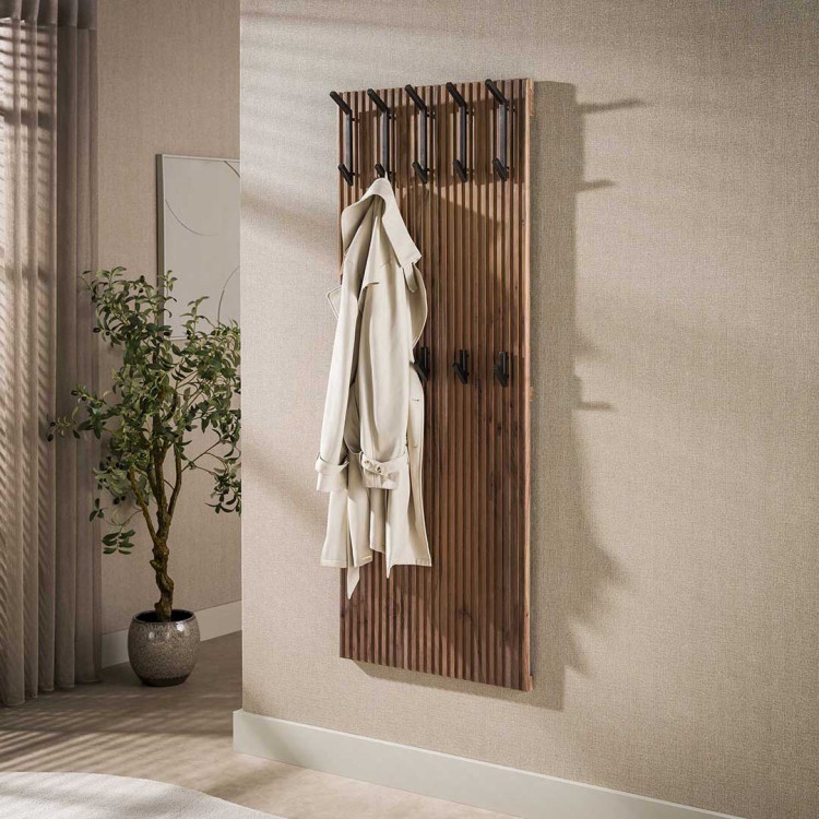 Portemanteau mural style nature en acacia massif brun Percy