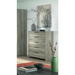 Commode contemporaine 5 tiroirs chêne gris Gladys
