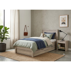 Lit-tiroir contemporain chêne gris Gladys