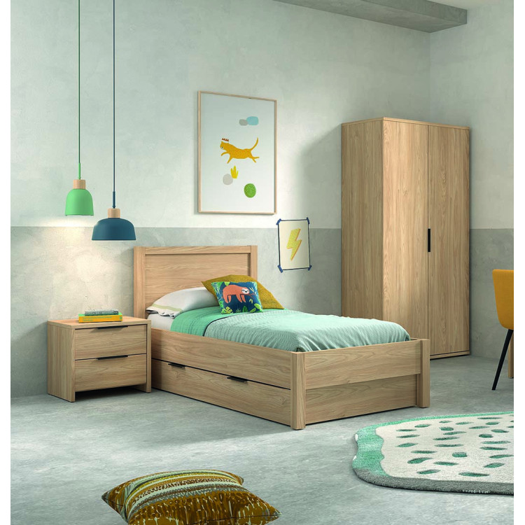 Lit-tiroir contemporain coloris acacia Gladys