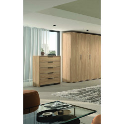 Commode contemporaine 5 tiroirs coloris acacia Gladys