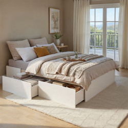 Lit adulte moderne blanc avec sommier Shiva